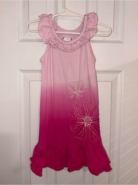 100% COTTON Girls Pink Ombre Floral Ruffle Dress